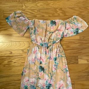 Pink floral off the shoulder maxi dress